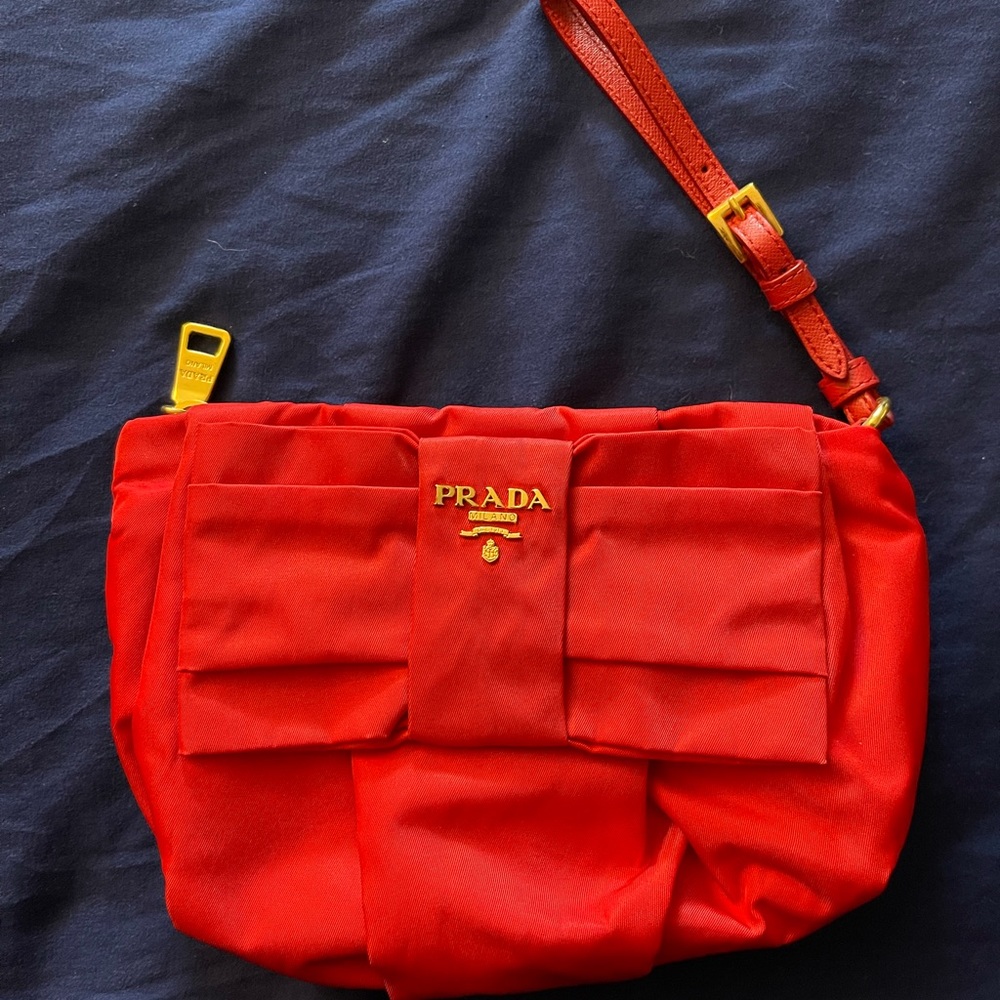 Red Prada Tessuto Wristlet with Bow